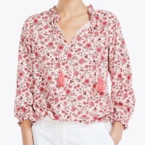 NWT NAUTICA Floral Long Sleeve Split Neck Top Size Medium